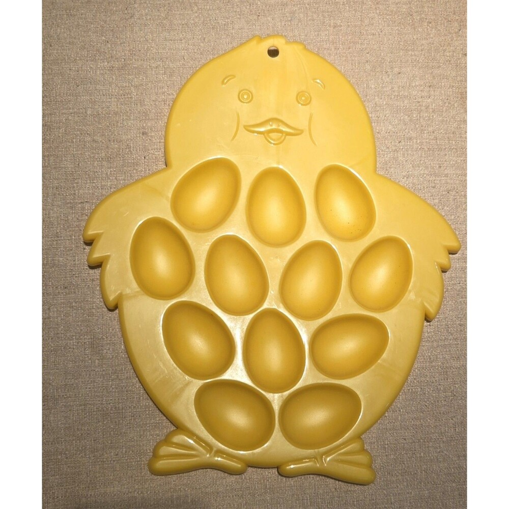 Yellow Chick Shaped Deviled Egg Tray Plastic Holds 12 Eggs Easter Serving Dish